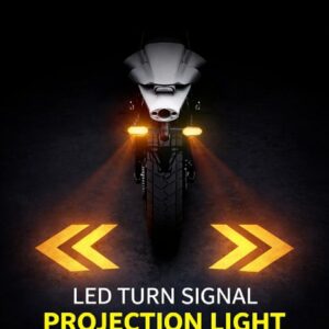 2:42 PM Nazmul Motorcycle LED Turn Signal Projection Light projecting bright yellow arrow signal on road at night for better visibility and safety